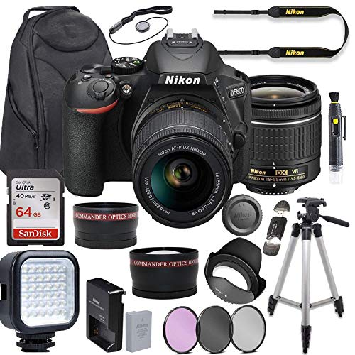Nikon D5600 DSLR Camera Video Kit with AF-P 18-55mm VR Lens + LED Light + Deluxe Backpack + 64GB Memory + Professional Photo Accessories (19 Items)