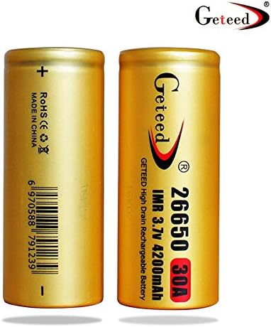 Geteed 26650 4200mah 30a 3.7v Rechargeable Flat Top High Power Lithium Battery 2Pcs