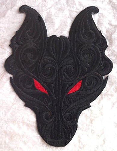 Black w/Red Eyes Gothic Baroque Dire Wolf Handcrafted Embroidered Iron on Patch - 3 Sizes (Large 7.5" x 5.75")