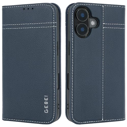 Gebei Hülle Echt Leder für iPhone 17 (6,3") - Premium Echte Lederhülle mit Standfunktion Kartenfach Magnetverschluss Flip Case Ledertasche Handyhülle