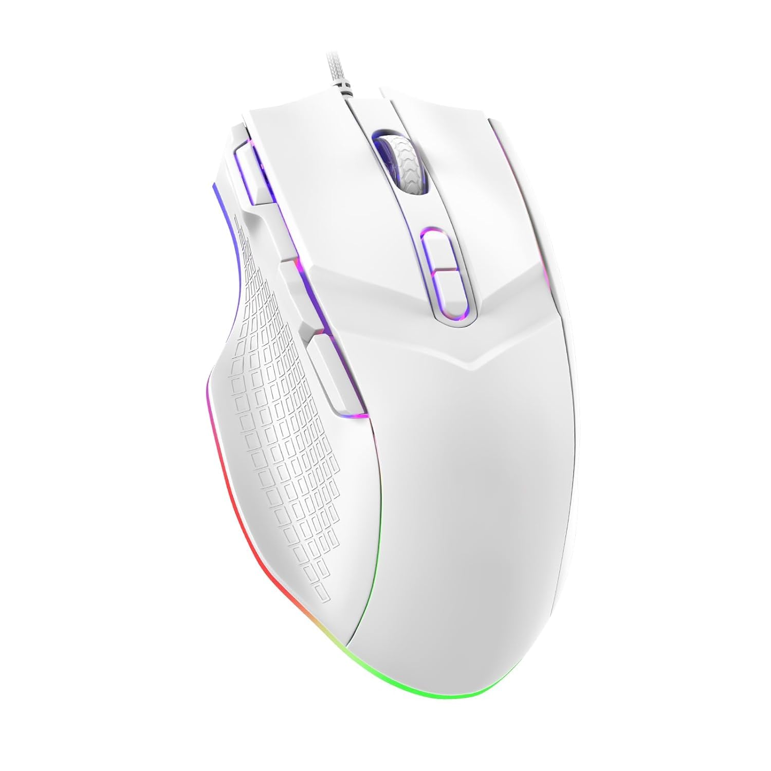Photo 1 of LEWENTECH Gaming Mouse 6 Adjustable DPI Up to 7200 Wired PC Gaming Mouse 8 Programmable Buttons 13 Adjustable RGB LED Modes 1.5 M Drag-Free Paracord Ergonomic Mouse Windows/PC/Mac/Laptop (White)