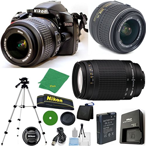Nikon D3200 - International Version (No Warranty), 18-55mm f/3.5-5.6 DX VR, Nikon 70-300mm f/4-5.6G Nikkor, Tripod, 6pc Cleaning Set