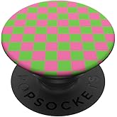 Pink Green Classic Checkered Checker Checkerboard Wavy PopSockets Adhesive PopGrip