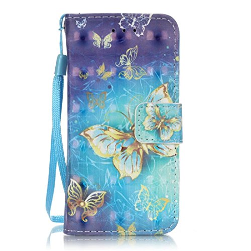 iPod Touch 6 Case, iPod Touch 5 Case, Lwaisy [Wrist Strap] [Stand Feature] Premium PU Leather Wallet Phone Case Flip Cover Built-in Card Slots for Apple iPod Touch 5 6th Generation (Gold Butterfly) - Thumbnail 2