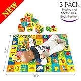MACIK PlayingMat+6 soft blocks for baby Toy SET+Book-teether-rattle-crinkle-squeak- Baby teething toys infant toys 3-6 months Baby stacking toys 9 month baby toys Newborn toys baby Soft toys Chew toys