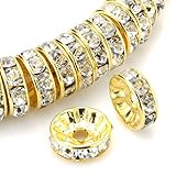 RUBYCA 100pcs High Quality Round Rondelle Spacer Bead Gold Tone 6mm White Clear Czech Crystal