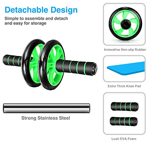Wesoke Ab Wheel Roller, Professional Abdominal Fitness Equipment with Soft Knee Pad for Home Gym Office Boxing Exercise, Ab Crunch Machine with Anti-Slip Handles for Men Women Beginners (Green)