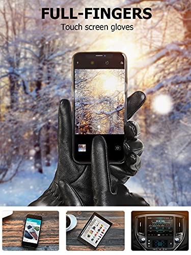 Women's Real Leather Touchscreen Winter Gloves - Thermal Lined, Black Driving Gloves