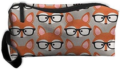 Cosmetic Bags Brush Pouch Fox Wearing Glasses Portable Makeup Bag Zipper Wallet Hangbag