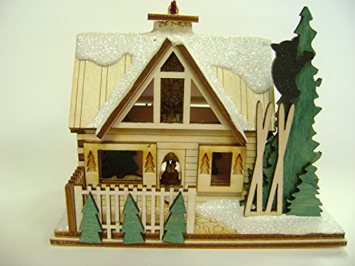 Ginger Cottages - Santa's Ski Lodge GC126, Miniature Collectable building for Christmas and holiday displays. Wood table top display or ornament. Hand crafted in the Richmond Virginia, USA area.