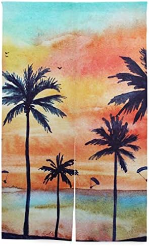 Akiraki のれん 遮光 目隠し 暖簾 間仕切り 玄関 ロング 和風 カーテン ハワイ 自然風景 リビング 飲食店 当店は最高な サービスを提供します 幅86cmx143cm かわいい 出入り口 洗える おしゃれ 綺麗 可愛い 綿麻 キッチン