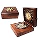 New Nautical Ship Compass with Watch in Square Wooden Box Vintage Brass Maritime Navigation Instrument Collectible Gift for Sailors and Explorers