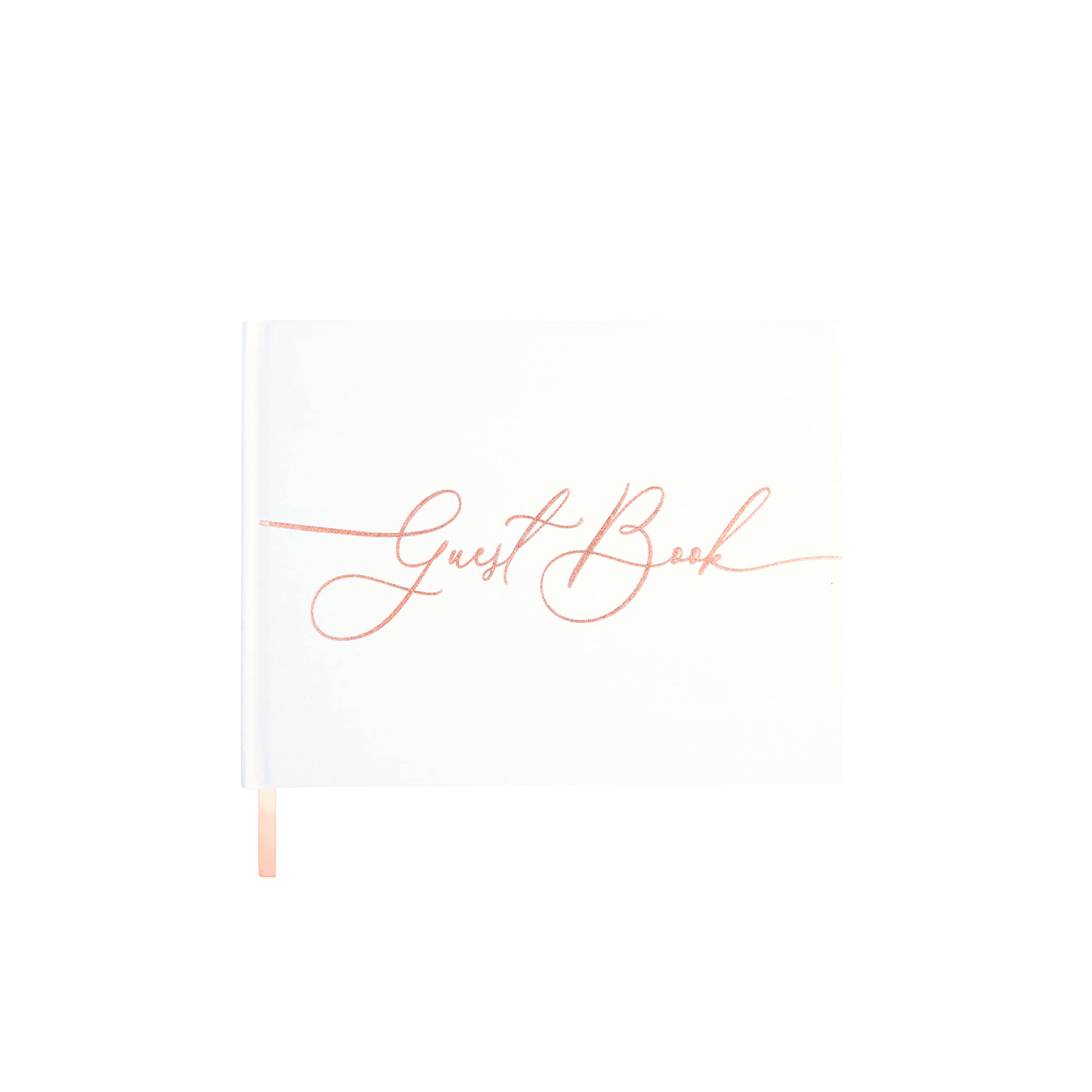 Photo 1 of Wedding Guest Book - White Textured Hardcover with Rose Gold Foil Lettering and Gliding - Blank Unlined Polaroid Album 9" x 7" 100 Pages
