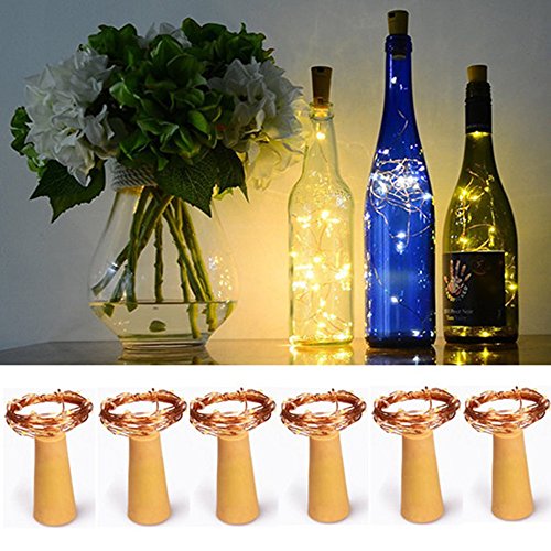 [6-PACK] 6.6ft Wine Bottle Lights, Copper Wire 20 LED Bottle Cork Lights, Waterproof led bottle lights cork for Bottle DIY, Party, Home Decor, Christmas (Warm White)