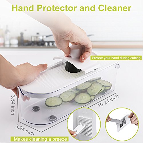 E-Gtong Vegetable Chopper and Food Slicer, Vegetable Slicer with 9 Interchangeable Blades, Potato Onion Chopper and Cutter for Vegetable and Fruit with Big Container, Cleaner and Hand Protector