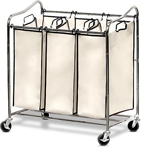 Simple Houseware Heavy-Duty 3-Bag Laundry Sorter Cart, Chrome