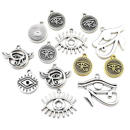 WOCRAFT 100g (42pcs) Wholesale Bulk Lots Eye of Horus Charms for Jewelry Making Mixed Smooth Tibetan Silver Metal Charms Pendants DIY for Jewelry Making Necklace Bracelet and Crafting M365