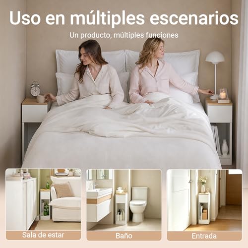 SoBuy Set of 2 Bedside Tables, Modern Nightstand with Drawer, Slim Side Table for Bedroom and Living Room, Compact Small End Table with Storage, White & Natural, FBT111-WNx2