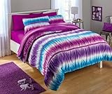 2pc Teen Girls Reversible Purple and Blue Tie Dye Ombre Ruched Twin Comforter Set (2pc Bed in a Bag)