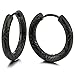 Stainless Steel Black Grooved Circle Huggie Hinged Hoop Earrings for Men Women, 2pcs