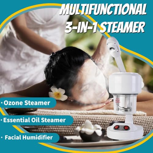 Excefore Portable 3-in-1 Ozone Facial Steamer - Personal Care Humidifier & Essential Oil Steamer with Rotatable Arm - Ideal for Home or Salon Use, White