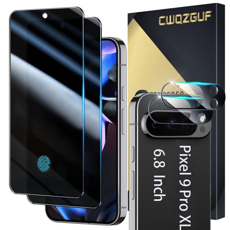 Photo 1 of [2+2 Pack] Privacy Screen Protector Compatible with Pixel 9 Pro XL 5G, 2 Tempered Glass Film with 2 Camera Lens Protectors, High Clarity, Bubble Free, Anti-Spy Protection PACKOF 2