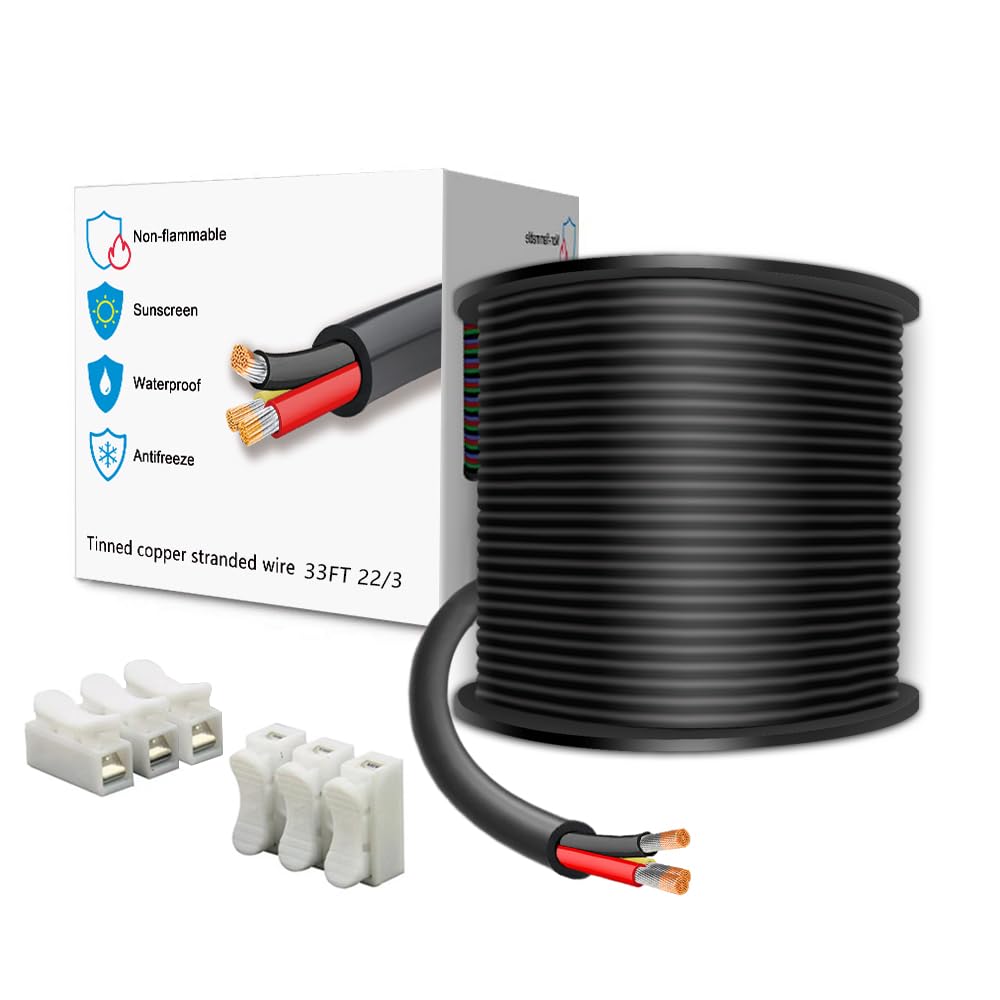 LEADTOPS 33FT 22 Gauge 22/3 3 Conductor Electrical Wire 3 Core 3x0.3mm² Cable for LED Light, Automotive, Boat Equitment