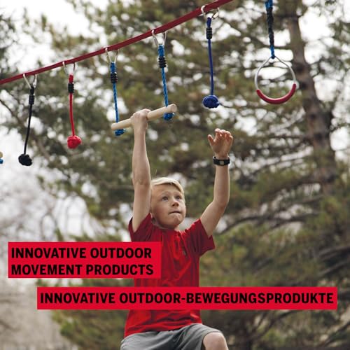 Slackers NinjaLine 11m Starter Set | Complete Kit with 7 Hanging Obstacles | Includes Slackline, Ratchet and Carry Bag | Suitable for Children 5 Years Old