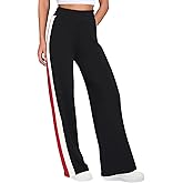 SENSERISE Women Sweatpants Color Block Wide Leg Track Pants High Waisted Side Striped Pants with Pockets