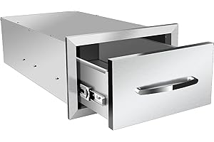 AHLOKI Outdoor Kitchen Drawer Single BBQ Drawer Stainless Steel BBQ Access Drawer with Handles, Flush Mount Storage Enclosed Cabinets Horizontal BBQ Island Drawers (14" Wx23 Dx8.5 H)