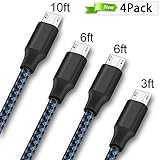 ONSON Micro USB Cable,4Pack 3FT/6FT/6FT/10FT Long Premium Nylon Braided Android Charger USB to Micro USB Charging vanzon Samsung Charger Cord for Samsung Galaxy S7 Edge/S7/S6/S4/S3,Note 5/4/3 (Blue)