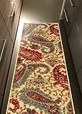 Kapaqua Custom Size Beige Multicolor Paisley Rubber Backed Non-Slip Hallway Stair Runner Rug Carpet 22 inch Wide Choose Your Length 22in X 3ft
