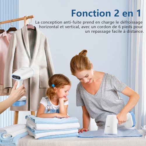 Défroisseur à main portable pour vêtements, capacité de 250 ml, 1600W, chauffage rapide en 25s, arrêt automatique, taille mini, auto-nettoyage, pour la maison, le bureau et le voyage