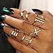 POYDORA ZhaoGe 5 pcs Big Vintage Bohemian Stack Rings V Rhinestone Joint Rings Knuckle Nail Ring Set for Women Girls