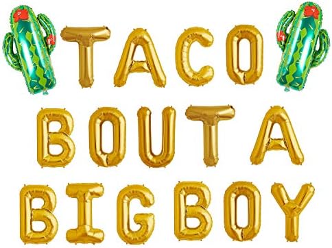 Taco Bout A Big Boy Gold Foil Letter Balloons Fiesta 1st Birthday Decorations Balloons Mexican Pom Poms Fiesta Garland Backdrop