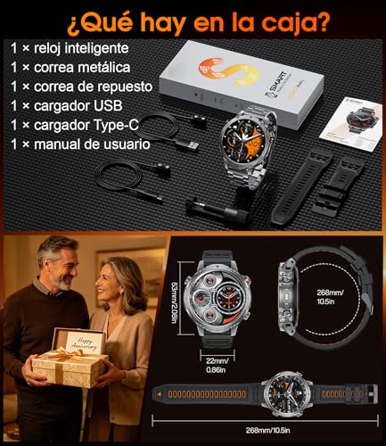 LIGE Military Men's Smartwatch, 1400 mAh Battery, 1.7 Inch HD Screen, Bluetooth Calls, 110+ Sports Modes, LED Flashlight, IP68 Waterproof, Men's Smart Watch Android iOS, 2 Strap
