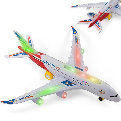 Alagoo Electric Airplane Toy Kids Toy Plane Airbus with Flashing Lights, Realistic Aircraft Jet Engine Sounds, Changes Direction Auto, Bump and Go Action Toy Airplanes for 3+ Years(Colors May Vary)