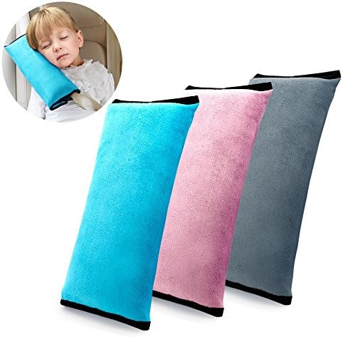 KATEVO Car Belt Pillow, Pack of 3, 3 Color Seat Belt Pillow - Plush Soft Auto Seatbelt Strap Cushion Pillow for Kids, Toddlers, Children Headrest Neck Support, Adjustable Vehicle Shoulder Cover Pads