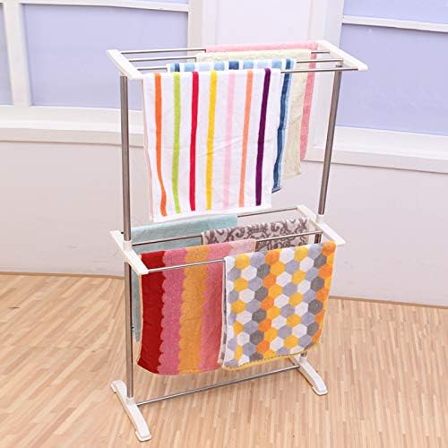 TOUARETAILS Stainless Steel Portable Double Layer Floor Clothes Drying Rack Dryer Hanger Nappies, Undergarments, Towels Rack, Mobile Towel Rack (White)