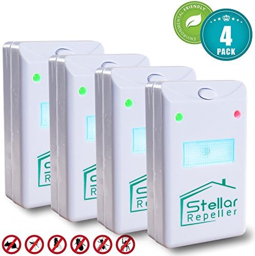 Pest Control Ultrasonic Pest Repeller Repellent Products (4 Pack) for Bugs Mice Fleas Spiders Rats Roaches Flies Mosquitoes Rodents Insects Electronic Plug In Home Indoor Reject Stellar Repeller 2