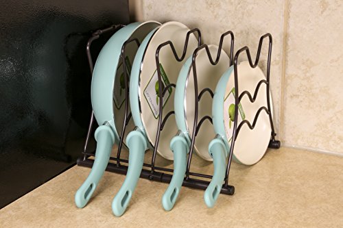 (Bronze) Kitchen Storage Solutions Cabinet Pan Rack Organizer Kitchen Shelves Pot Rack Pot Holder for Roasting Frying Pans Fits Inside Your Cabinet Pot Hangers Kitchen Organizers - Image 5