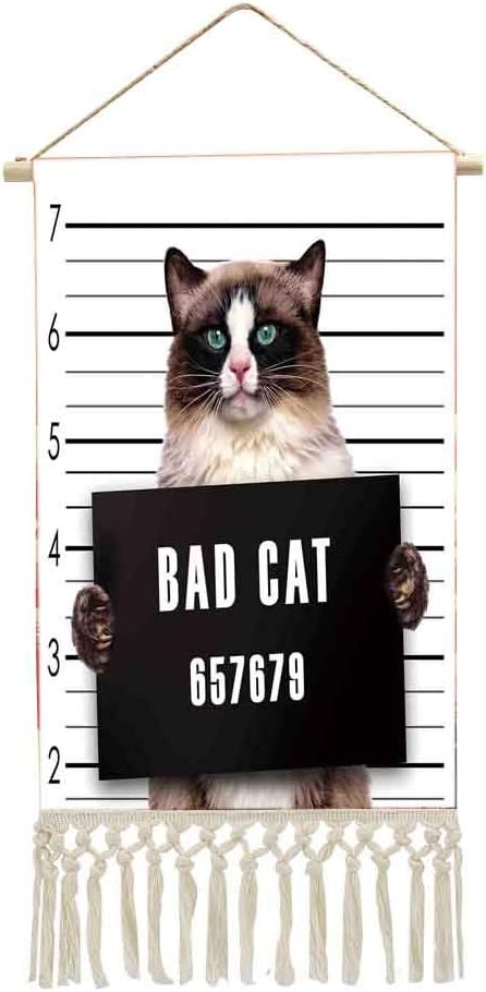 Amazon Co Jp タペストリー 掛け軸 掛け物 猫の恋人の装飾 逮捕刑事囚人二日酔い芸術家の仕事の下で刑務所のキティの悪いギャング猫 模様替え 飾り用 飾り付けセット 景色 壁画 綿麻印刷 ブラウンブラックホワイト ホーム キッチン