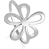 TEAMER Filigree Flower Ring Stainless Steel Elegant Bohemian Finger Ring Wedding Band Ring Exquisite Jewelry for Women