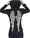 Interstate Apparel Inc Juniors Huge Angel Wings Rhinestone Thermal Zipper Hoodie Black S-3XL
