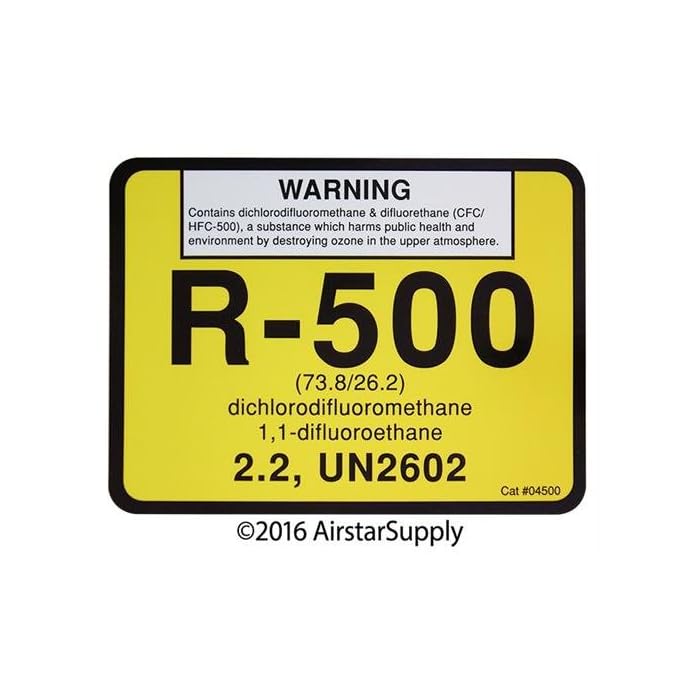 Buy R500 / R500 / CFC / HFC500 Refrigerant Labels 04500 Color Coded