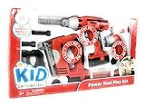Power Tool Play Set of 12 Pieces: Electric Drill, Jig Saw, Flashlight, Drill Bit Case, Flathead Bit, Phillips Bit, 2 Screws, 2 Nuts, Tape Measure, Measurement Card by Kid Connection