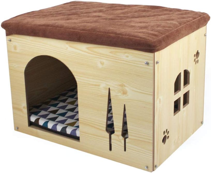 SONGWAY Cat Condos for Cats - Cat Shelter, Cat House for Indoor Cats, Dog House, Dog Kennel for Small Dogs, Footstool and Ottoman Small, Natural Wood