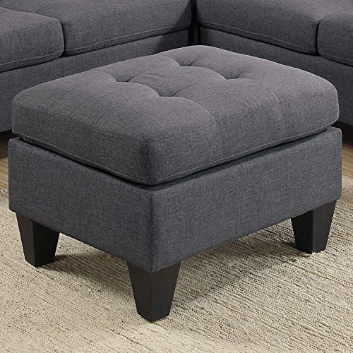 Poundex Bobkona Norton Linen-Like 4 Piece Sectional with Ottoman Set (F6935), Blue Grey