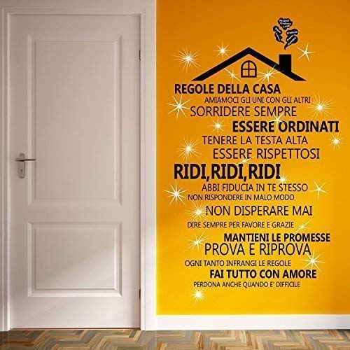 Wall Stickers Swarovski Crystals & Rooftop House Rules in Italian Murals Decals Home Decoration Living Room Nursery Restaurant Cafe Office Décor