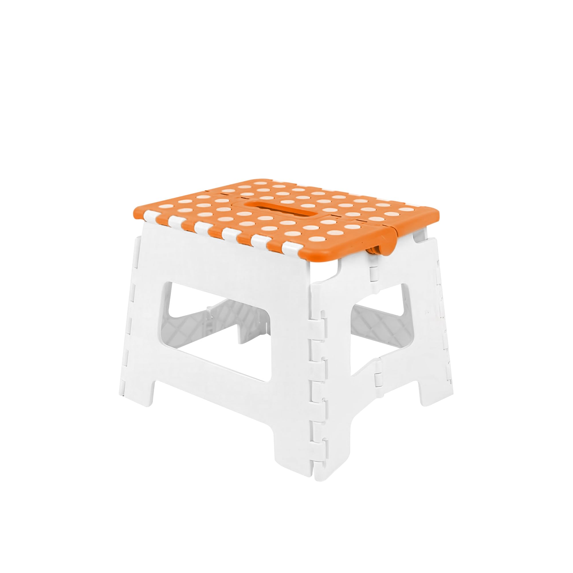 Sterun Folding Step Stool With Carry Handle & Anti Skid Footpad For Kids & Adults | Foldable Step Stool | 9 Inch, Orange/White